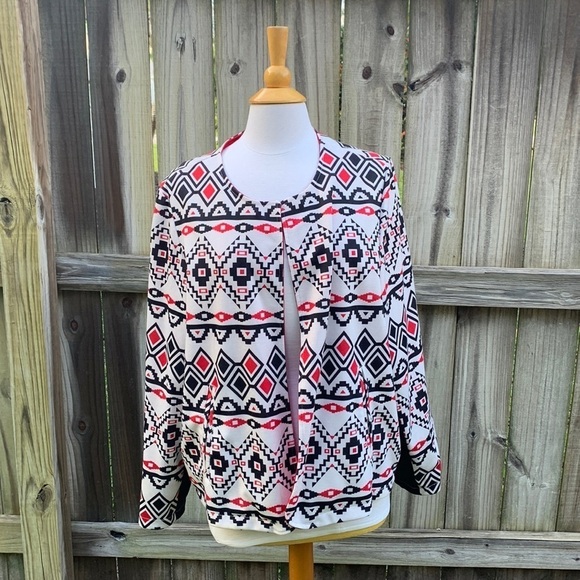 Mirror Image tribal print open front jacket, size XXL (custom tailored) - Picture 1 of 6